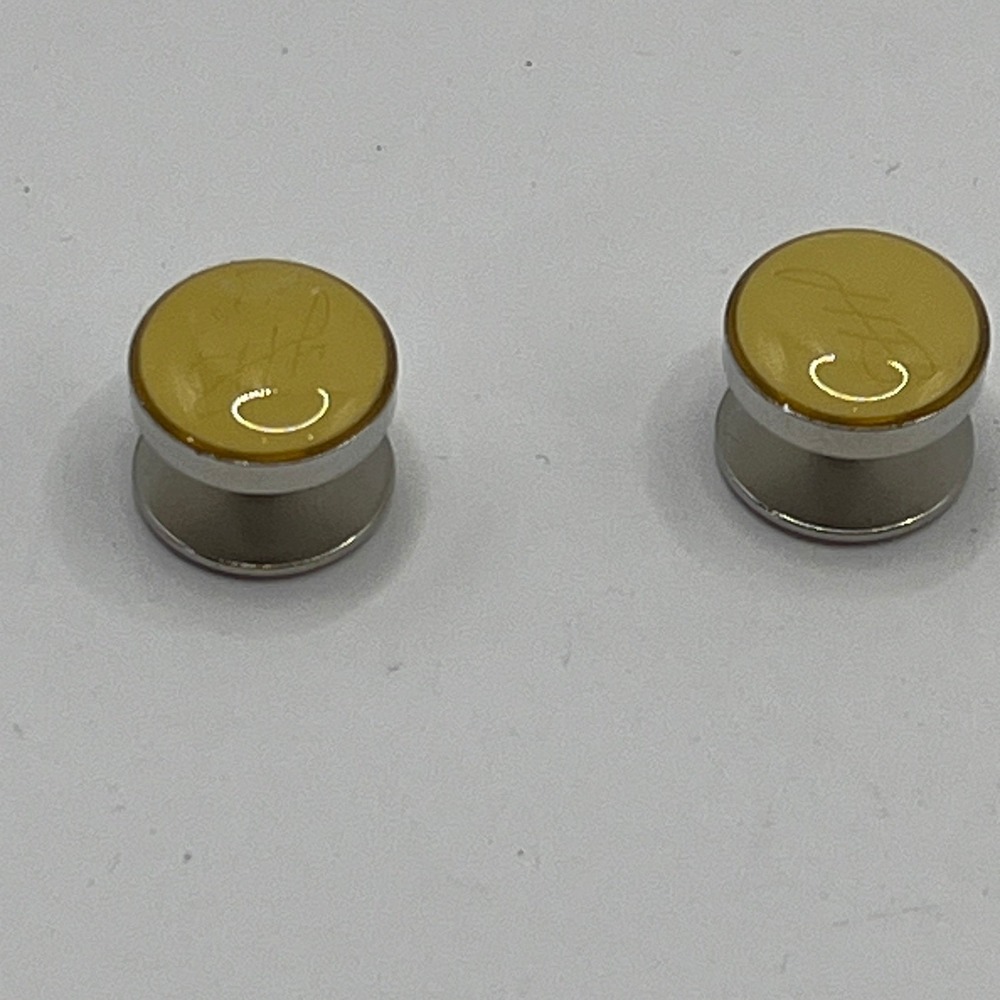 Mens Silver Tone Cufflinks Yellow Enamel Engraved Formal Dress